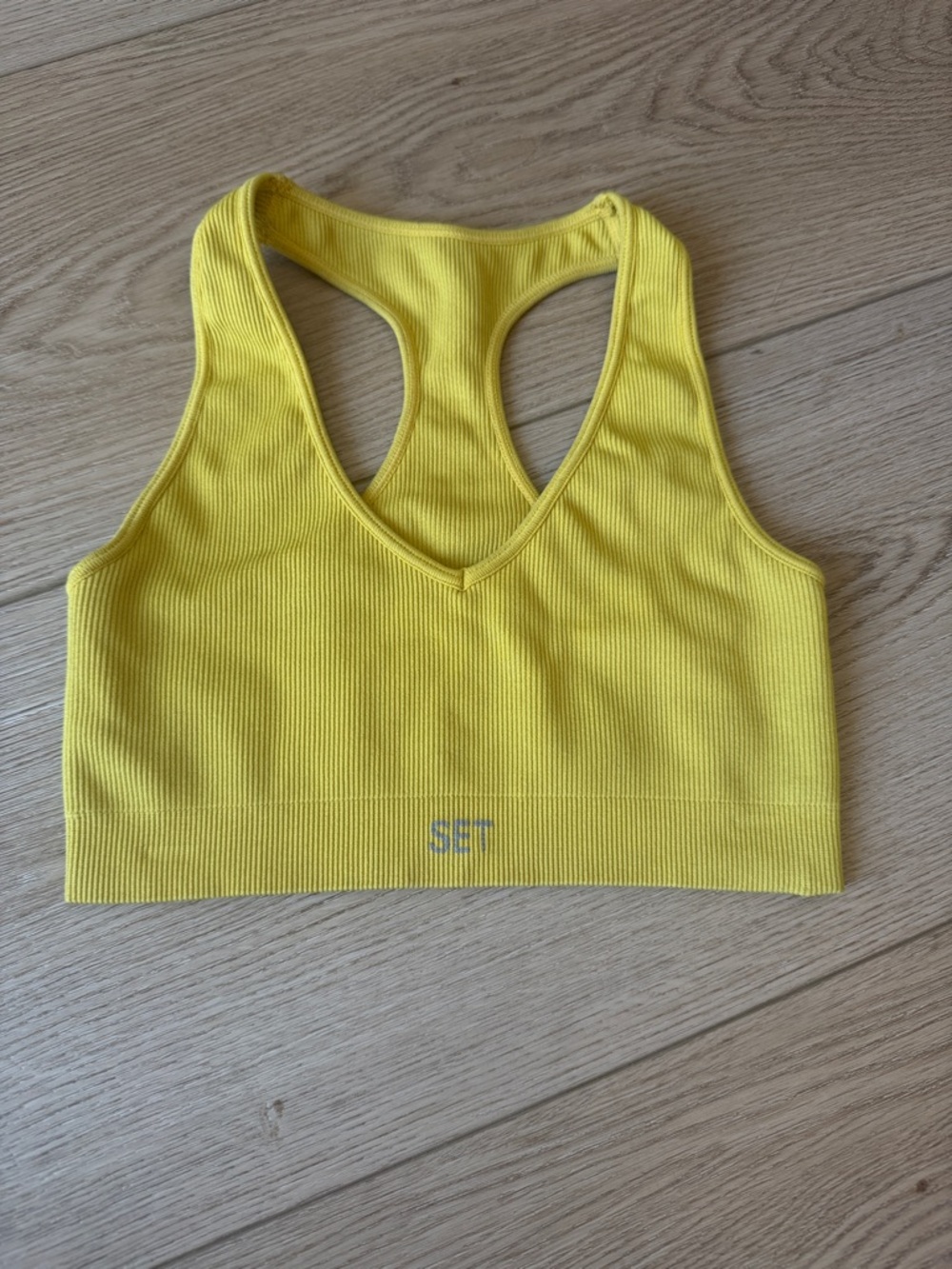 SET Active Yellow Ribbed Racerback Sports Bra - Picture 1 of 3